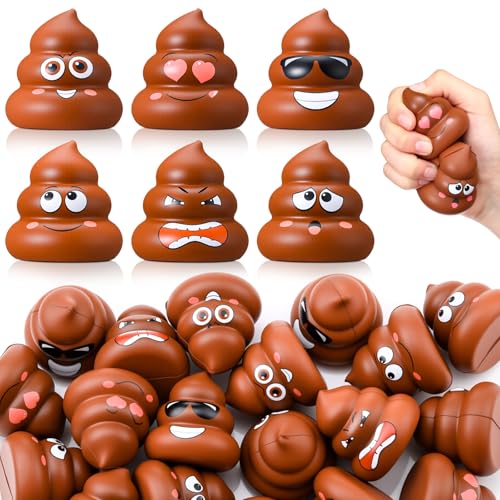 Meooeck 24 Pack Poop Stress Ball Toys Fake Poop Figures 2 Inch Brown Poo Stress Relief Ball Anxiety Relief Fidget Toys for Halloween Prank Hide Seek Bags Party Supplies Gifts Easter Egg Fillers