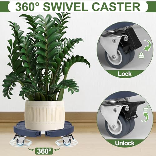 Plant Caddy Stand with 360° Wheels Adjustable 15-22 Inch Rolling Plant Stand Heavy Duty Large Plant Cart Dolly with Casters 440lbs Capacity for Large Planter, Garden Pot, Flower Pot, Blue, 1 Pack