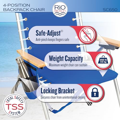 Rio Brands 4-Position Hi-Boy Backpack Beach Chair, Folding Chair for Outdoors, Stripe by RIO Gear - Image 5