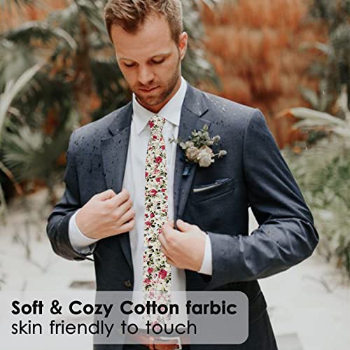 Image of Mantieqingway Men's Skinny Tie, Cotton Floral Ties for Men Wedding Necktie for Groom, Groomsmen, Missions, Dances