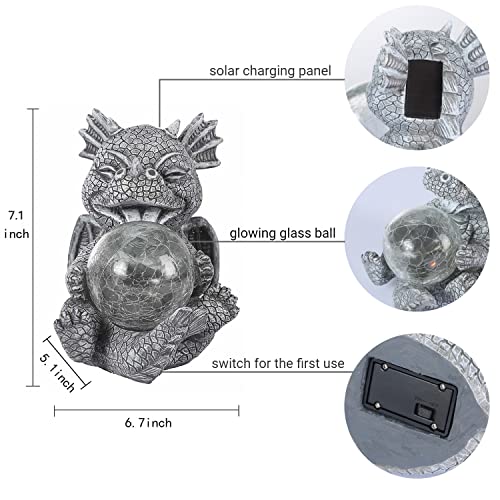 Jy.cozy Garden Dragon Statues - Adorable Baby Resin Dragon Figurines, Holding Magic Orb With Solar Led Lights, Outdoor Spring Decorations For Patio Yard Lawn Porch, Ornament Gift #TOP5