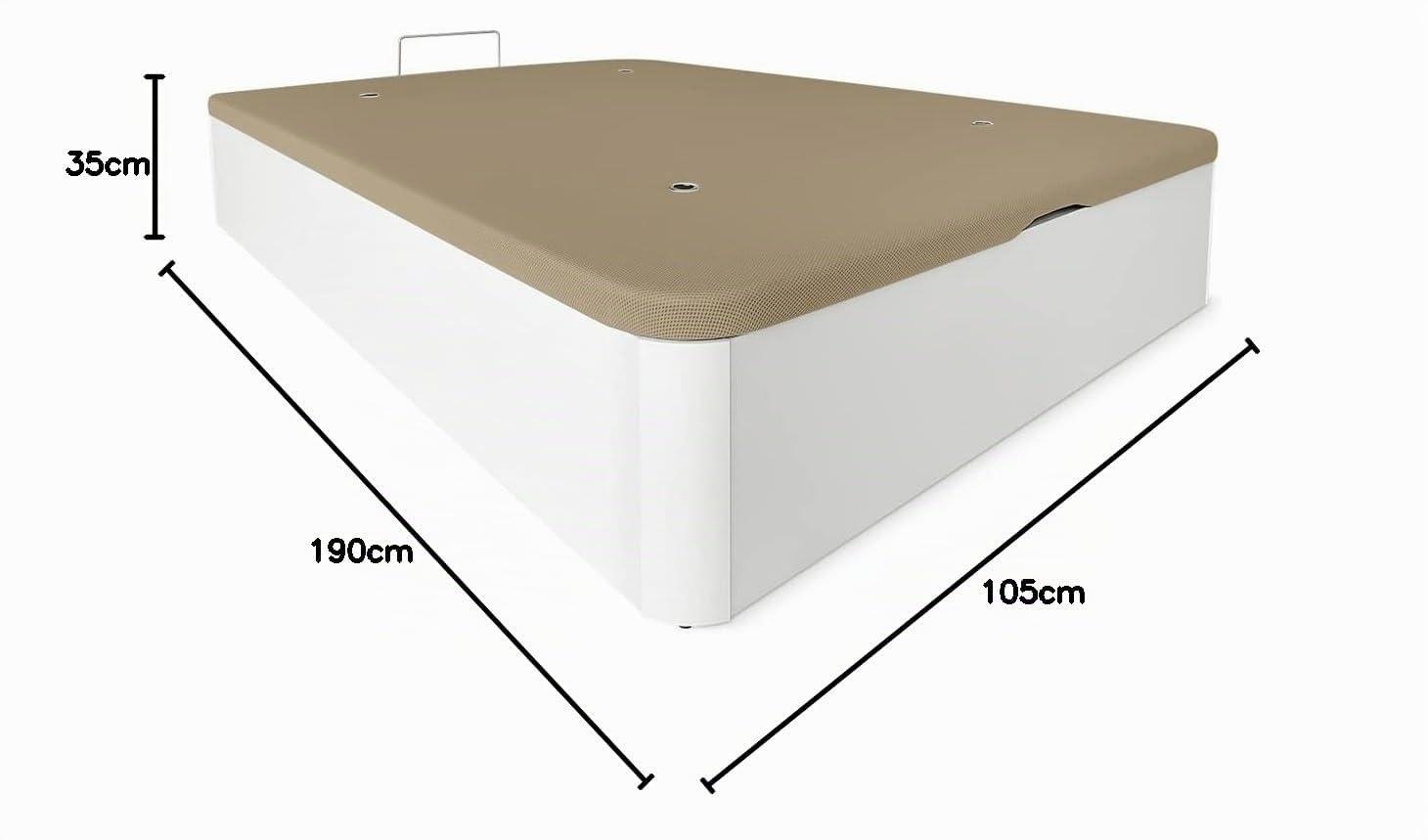 Duérmete Online - Canapé Abatible Extra Reforzado Gran Capacidad con Tapa Transpirable, Esquinas Redondeadas, 105 x 190, Cajón Grosor 30mm, Blanco