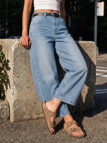 Image of Saodimallsu Womens Barrel Jeans Cropped High Waisted Baggy Wide Straight Leg Boyfriend Denim Pants for Casual Wear