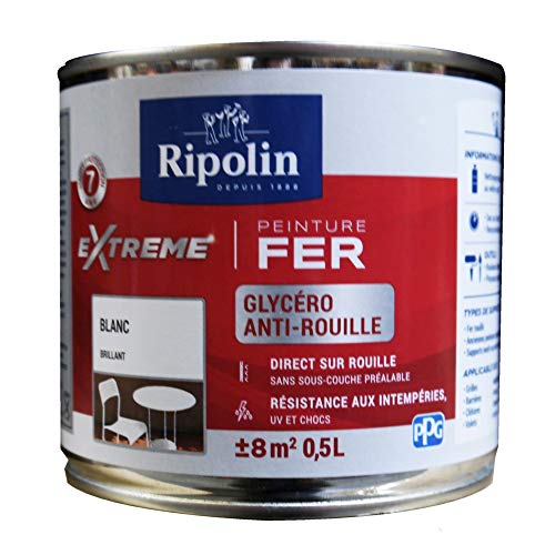 RIPOLIN - Peinture pour Fer Extérieur - Glycéro Antirouille - Sous-couche intégrée - Application directe sur Rouille - Résistante aux Intempéries, UV et Chocs -...
