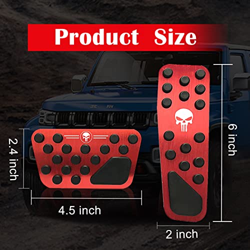 Neynavy 2 Pcs Aluminum Alloy Brake Gas Pedal Pads, Skull Design Anti-Slip Aluminum No Drilling Accelerator Pedal Covers For For Dodge Challenger Charger Chrysler 300 300C (Red) #TOP1