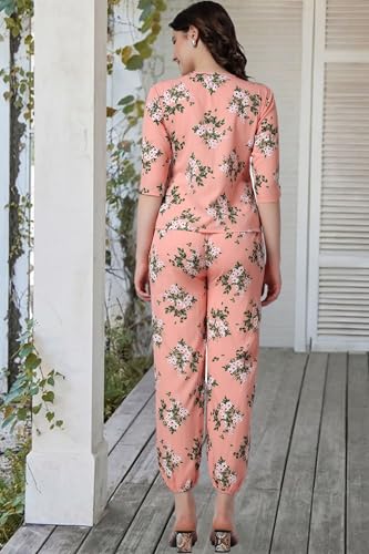 Image of POPWINGS Casual Printed Top and Joggers Co-Ord Set for Women || Stylish Summer Co-Ords Set for Women || Round-Neck Top and Joggers Combo Set for Women