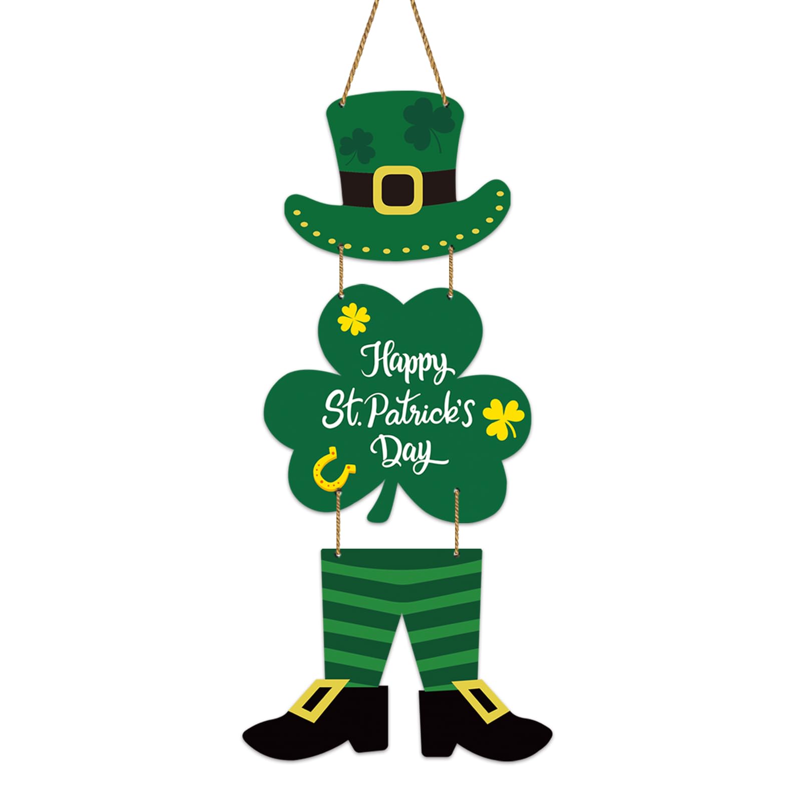 St Patricks Day Decorations Happy St Patricks Day Wreath Door Decorations Wooden Wreaths for Front Door Hanger Leprechaun Top Hat Irish Hanging Sign Decor for Porch Wall Indoor Home Decor
