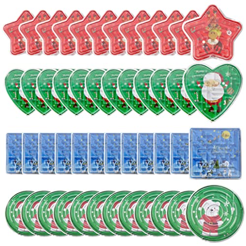 THE TWIDDLERS 48 Pack Mini Christmas Maze Puzzles for Kids Assorted Festive Brain Teaser Games Santa Reindeer Designs Handheld Fidget Toys for Stocking Fillers Party Bag Favours Cracker Inserts