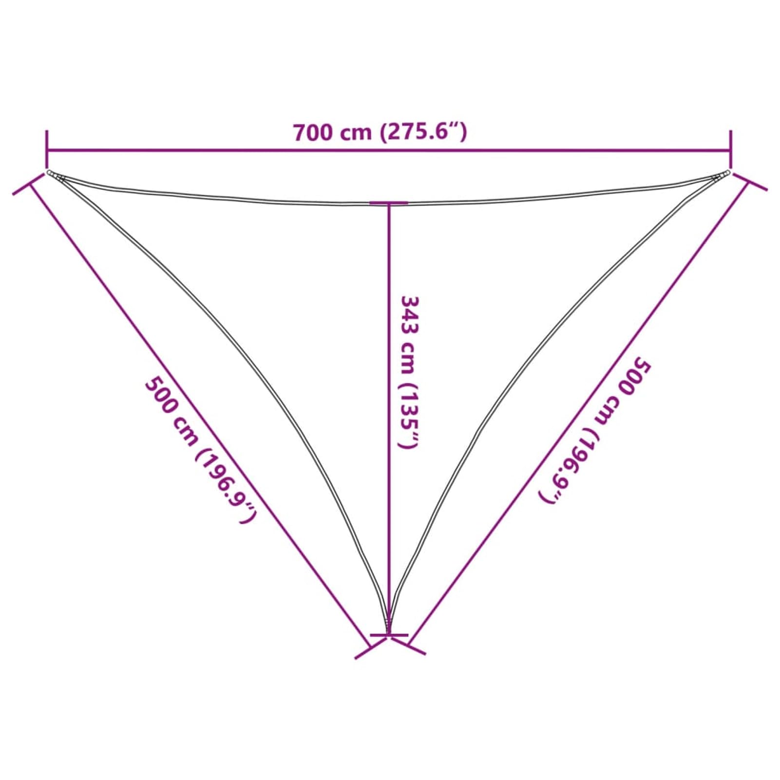 Voile d'ombrage triangulaire - 7 x 5 x 5 m - Noir - Résistant aux UV et aux intempéries - 100 % polyester Oxford - Avec anneaux en D - Pour extérieur