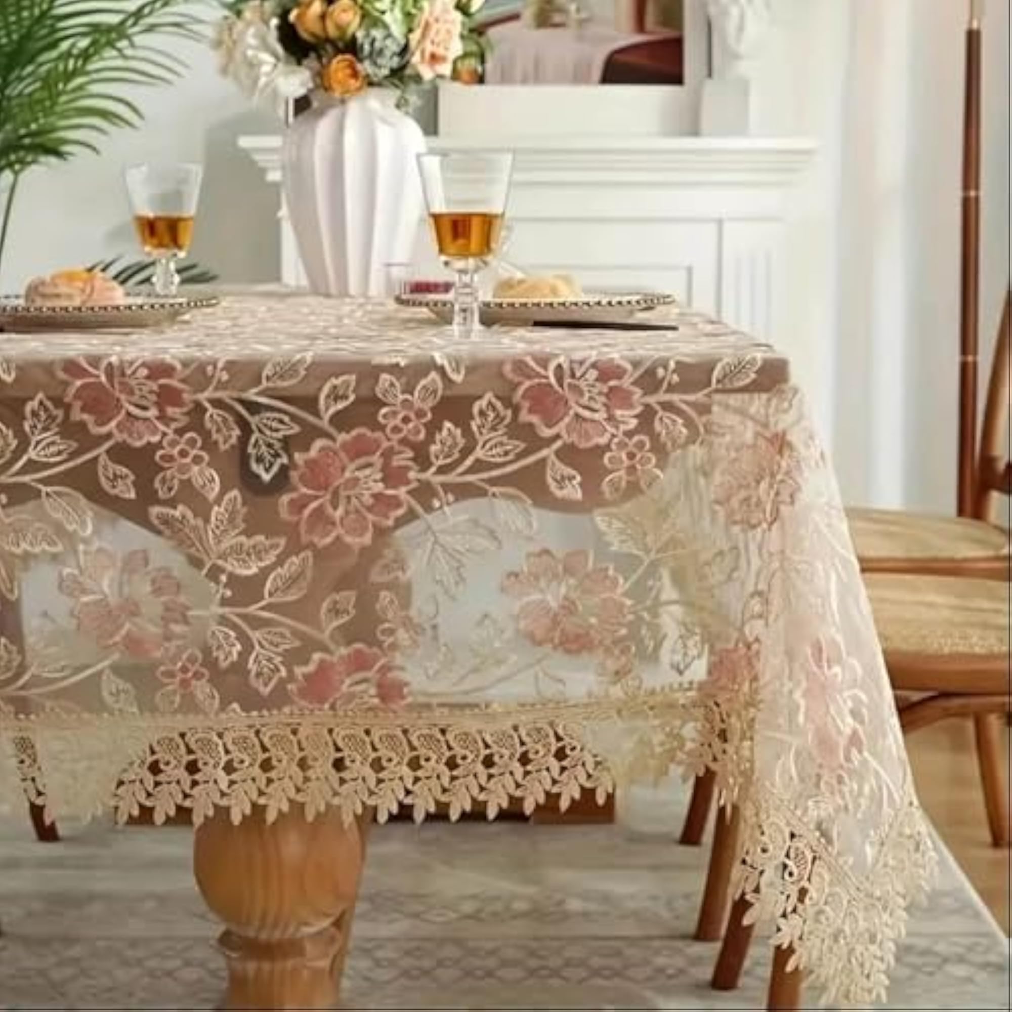 Beautiful Floral Design Table Cover for 8 Seater