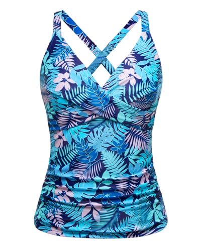 Image of Women Underwire Tankini Top Only - Twist Front V Neck Bathing Suit Swim Top Tummy Control Cross Swimsuit 2026