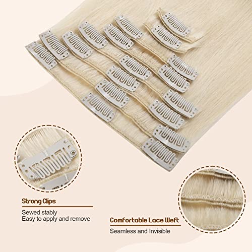 TESS Clip in Hair Extensions Real Human Hair Blonde Remy Seamless 8 Pieces Straight Short for Women/Girls (#60 Platinum Blonde - Image 3