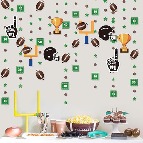 Image of Football Party Decorations Star Circle Dot Football Helmet Goalpost Trophy Finger #1 Touchdown Hanging Cutout Garland Streamer for Birthday Wedding Shower Home Wall Ceiling Decor