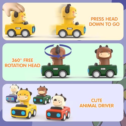 Image of Kidology Press & Go Friction-Powered Cars for Toddlers - Animal Mini Racing Car, Push & Go Vehicle for Early Learning, Motor Skill Development, Fun Toy for Babies & Kids - Pack of 1 (Green Color)