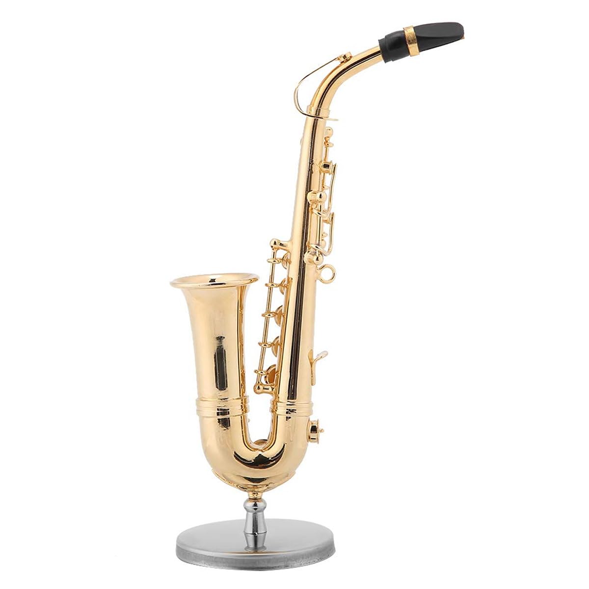 Saxophone Alto Miniature Modèle Décoratif Laiton Plaqué Or Mini Saxophone pour Mélomanes Cadeau de Noël pour Enseignants avec Support et Étui Réplique de Collection