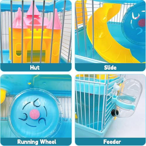 Tfwadmx Hamster Carrier, Dwarf Hamster Travel Cage, Portable Cages with Water Bottle, Gerbil Travel Carry Case Outdoor Vacation House for Small Mice(Blue,10.6”x8”x11.4”) - Image 4