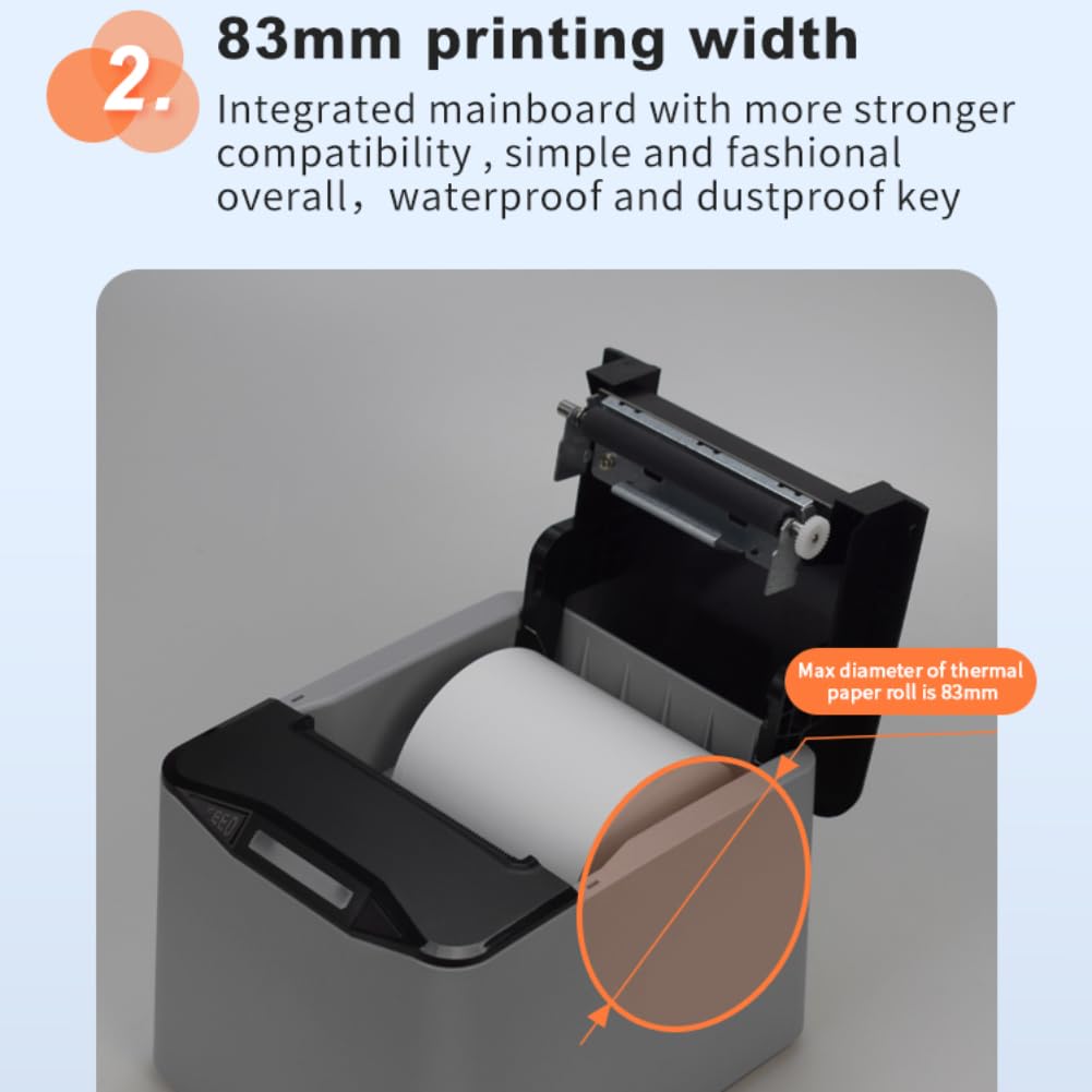 Dpofirs Impresora térmica de recibos, impresora de códigos QR USB/Bluetooth de 80 mm con cortador automático para cajón de efectivo/ESC/POS, para ventanas/Linux, minorista y cocina de restaurante