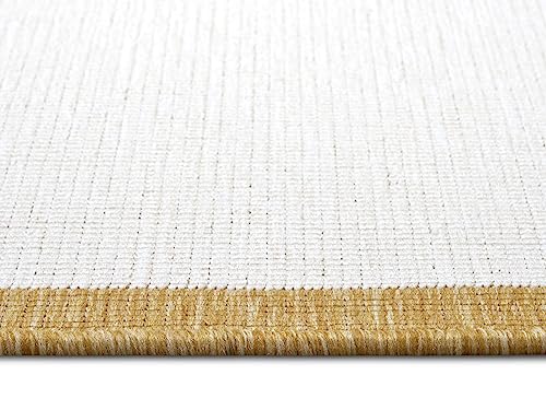 Tapis extérieur ocre Panama en tissage plat géométrique pour terrasse et balcon - 7