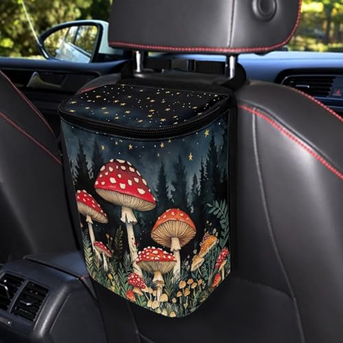 Image of KEIAHUAN Red Mushroom Car Garbage Bag Hanging Large Capacity Car Trash Can with Lid Multipurpose Garbage Bin Portable Grocery Organizer Bag for Back Front Seat