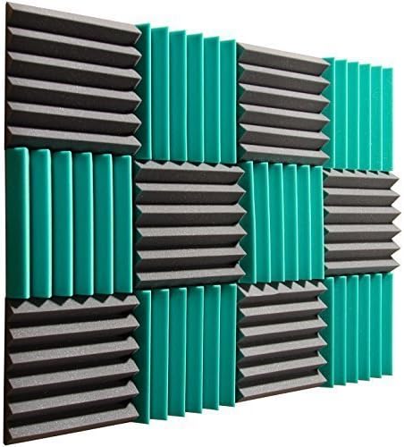 Teal/Charcoal - 12"x12"x2" Acoustic Wedge Foam Absorption Soundproofing Tiles - 12 Pack