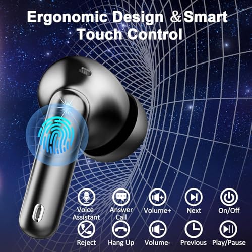 Wireless Earbuds, Bluetooth 5.4 Headphones Bass Stereo, Ear Buds with Noise Cancelling Mic, LED Display in Ear Earphones Clear Calls, IP7 Waterproof Bluetooth Earbuds for Phones/Sports/Laptop, Black