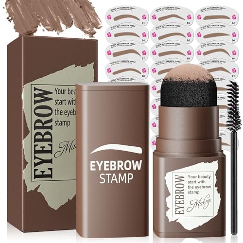 Eyebrow Stamp and Eyebrow Stencil Kit, Eye Brow Stencil Kit for Beginners 24 Reusable and Washable Eyebrow Shaping Kit, Brow Stencil and Stamp Kit Smudge-Proof & Long-Lasting (Medium Brown)