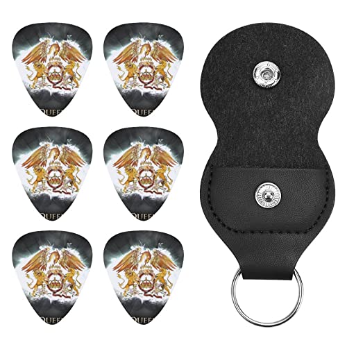 QUEEN クイーンギターピック 6枚 6弦アコースティックギター、エレクトリックギター、ベース、バンジョー、マンドリン、ギターアクセサリ ABS 革収納バッグ 初心者に適しています0.71mm