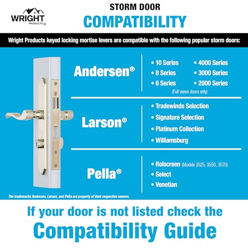 Image of Wright Products - Serenade Mortise Keyed Lever Mount Latch with Deadbolt for Screen and Storm Doors, Polished Brass | Deadbolt, Screen and Storm Doors, Mount Latch