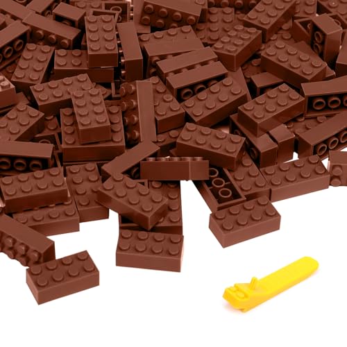 Unirolic Classic Building Bricks, 100 Piece 2x4 Building Blocks STEM Creative Building Toys Compatible with All Major Brands, MOC Building Bricks DIY Play Set for Kids(Brown)