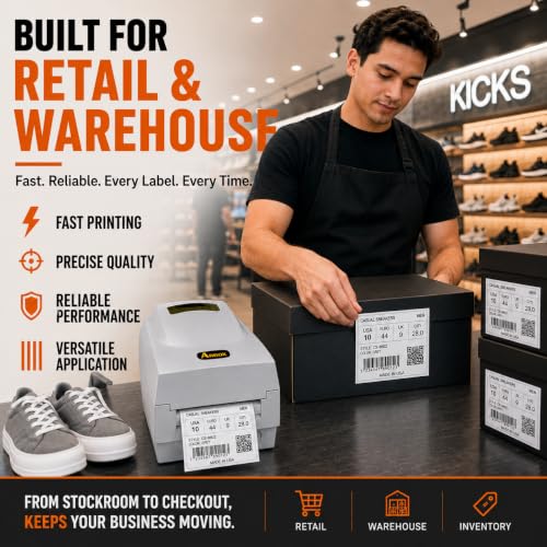 Image of ARGOX OS-214plus Pro 4 inch Thermal Transfer Shipping Label Printer, 4x6 Barcode & Product Label Printer for Small Business, Custom Ribbon Printing & Packaging Labels, 203 DPI, USB, RS-232