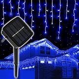 【日本法人】KOZATO LEDつららイルミネーションライト ソーラー つららタイプ クリスマスライト 充電式 8パターン 120球 5m コントローラー付 自動ON/OFF クリスマス 屋外 防雨 (ブルー)