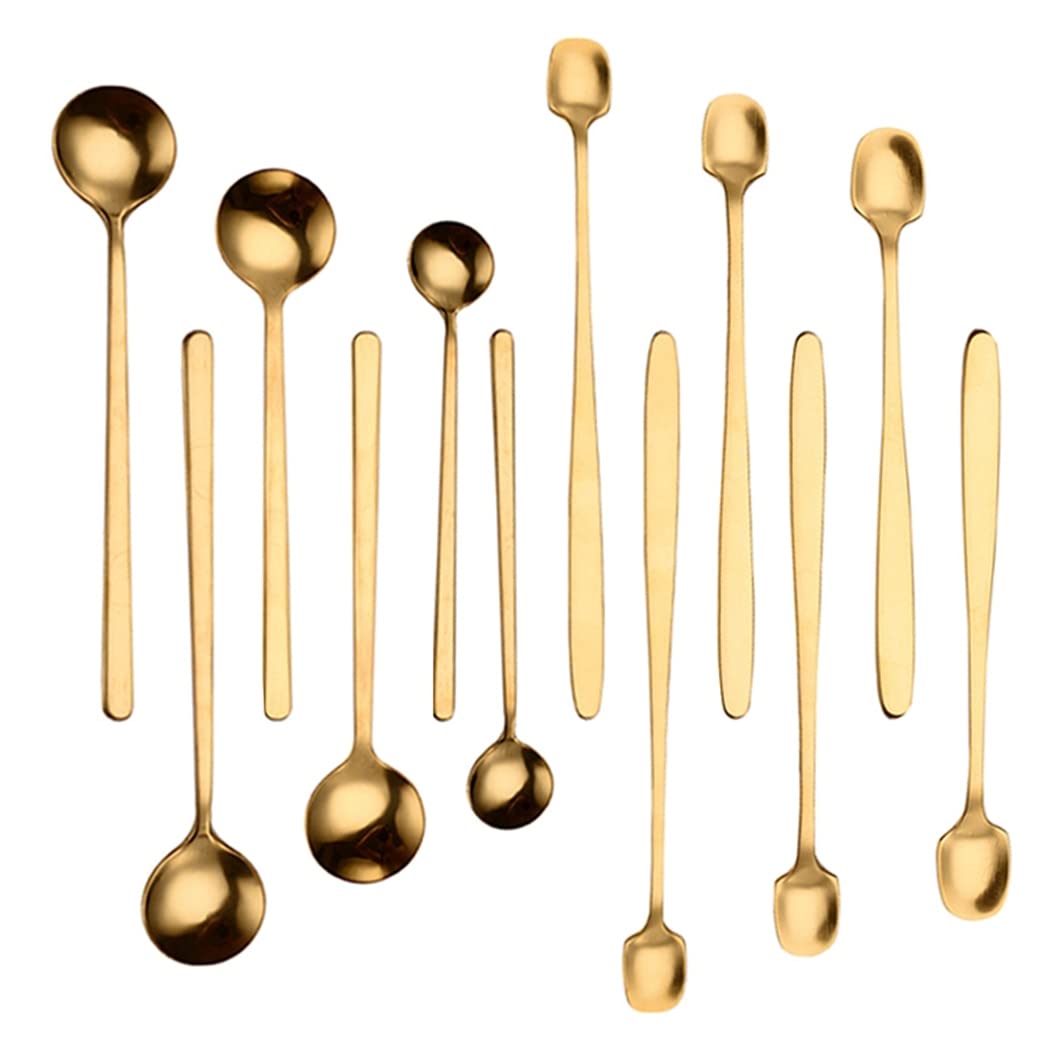 Cucharas de Café, Té 12 unids / set Copia de café Acero inoxidable Mini cucharaditas de oro Postre cuchara Helado Helado Sopa Cuchara Accesorios de cocina Cuchara para Cocinar，Cuchara de Sopa