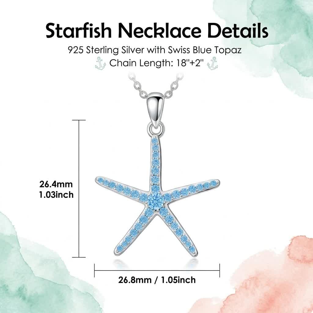 Collar de estrella de mar de plata de ley 925 con colgante de estrella de mar, regalo de cumpleaños, Navidad para mujer