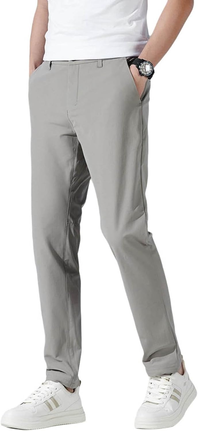Vxuxlje Spring Autumn Outdoor Trousers, High Elastic Straight Pants for Men Golf & Daily Business Activities