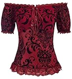 Oberteile Damen Kurzarm Off Shoulder T-Shirt Rundhals Casual Tops Dunkelrot S