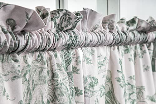 Maison D' Hermine Miller - Antique Green 100% Cotton Set Of 3 Kitchen Window Curtain For Cafe Kitchen Bedroom Home [2 Tiers (28"X36") And 1 Valance (56"X18")] #TOP11