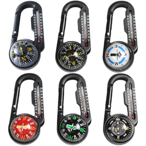 Compass Hiking Survival, 5 piezas Brújula de Plástico Impermeable con Mosquetón y Termómetro, Llaveros para Supervivencia en Camping al Aire Libre miniatura 6