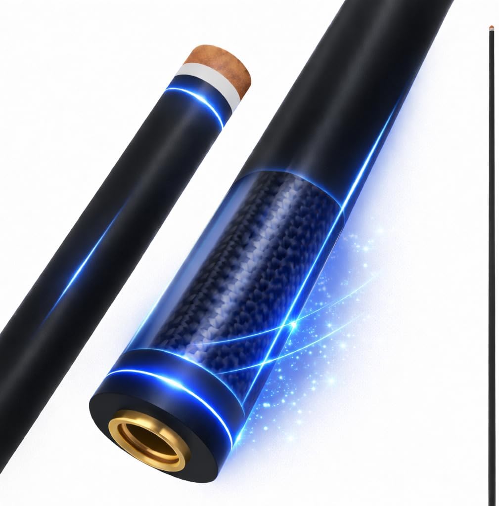 Carbon Fiber Pool Cue Shaft - 11.8mm/12.4mm/12.8mm Low Deflection Pool Stick Shaft with 3mm Pure Carbon Tip & Black/White Ferrule - Professional Replacement Cue Shaft for Pool/Billiards (Only Shaft)