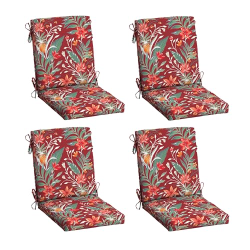 Image of Arden Outdoor Dining Chair Cushion, earthFIBER, 20x44, Red Tropical Floral
