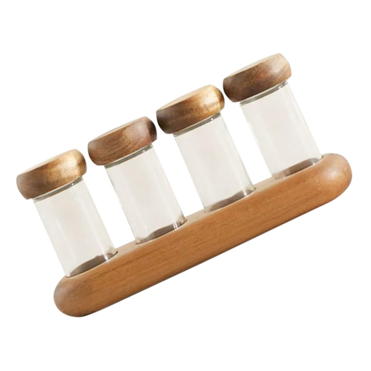 Housoutil Set di Barattoli in Vetro 90Ml con Coperchio in Legno e Vassoio Contenitori per Spezie e Sale Salvaspazio Porta Condimenti Pratico per Cucina e Barbecue