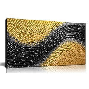 Abstract Painting Wall Art for Living Room Black and Gold Wall Art for Office 3D Textured Canvas Wall Decor for Bedroom Size 20 x 40 Inch