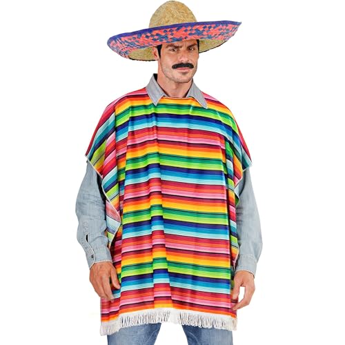 W WIDMANN MILANO Party Fashion - disfraz mexicano, poncho y sombrero, talla única, fiesta temática, carnaval