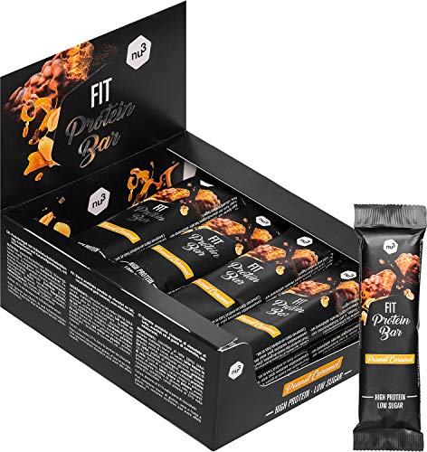 nu3 Fit Protein Bar  Barritas de proteína (12 x 50g) - Barras proteicas sin aceite de palma  Solo 206 calorías  con whey protein, soja y colágeno hidrolizado - Sabor crema de cacahuete & caramelo