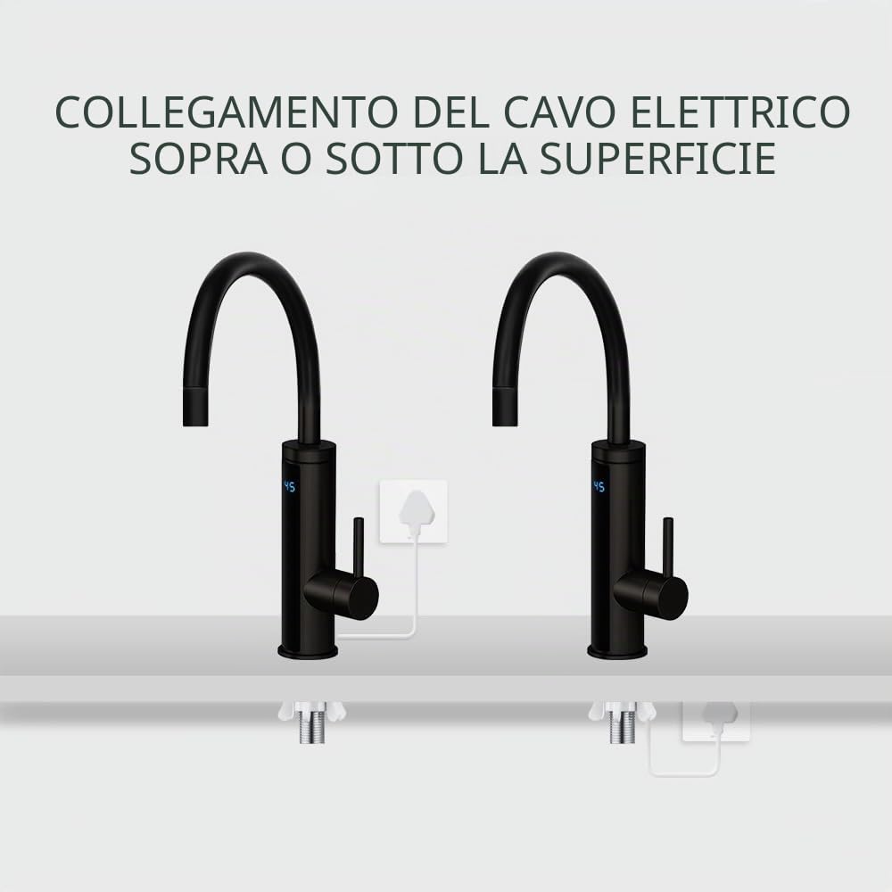 HOGART Rubinetto elettrico con scaldabagno 230 V per cucina, giardino, bagno, roulotte, campeggio, 2 accessori, Smart Heater, rubinetto con scaldabagno istantaneo, rubinetto, boiler
