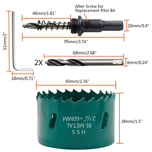 Image of 60mm /2.36 inch Hole Saw BI-Metal Heavy Duty Hole Cutter for Wood Cornhole Boards Plastic Drywall Fiberboard (2-3 /8 Inch Hole Saw)