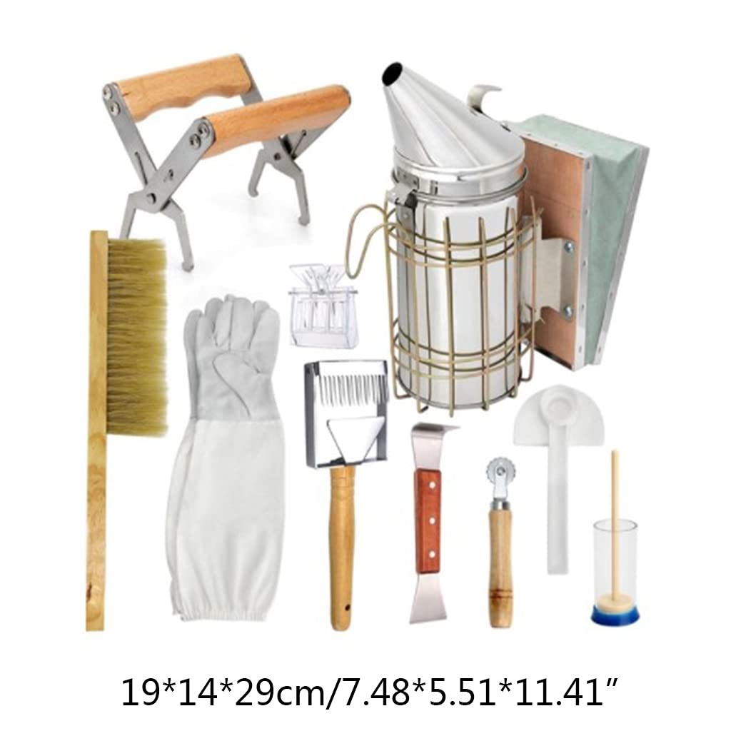 1 juego de suministros de apicultura kit de herramientas de acero inoxidable cepillo para ahumador guantes raspador clip accesorios suministros de apicultura kit de herramientas