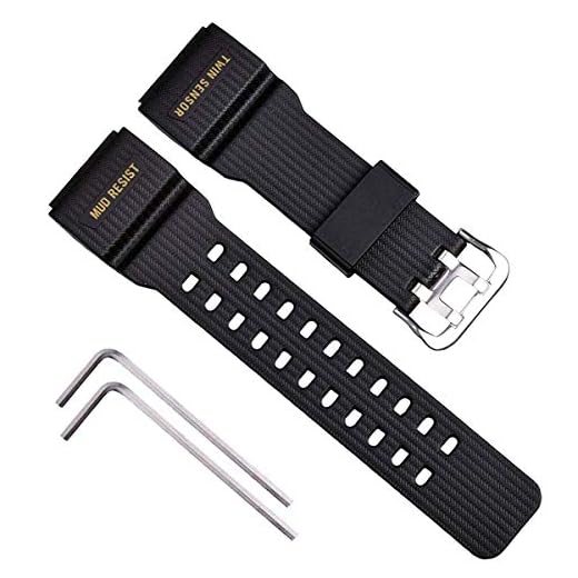 OliBoPo Pulseira de reposição de resina natural para relógio esportivo Casio G-Shock Master of G Mudmaster Twin Sensor GG-1000/GWG-100/GSG-100, Preto, Esportes