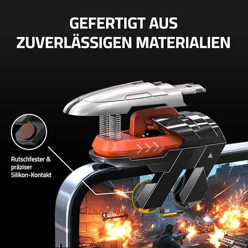 RISOKA® 2x Mobile Gaming Trigger - Mit 4 Buttons - Geeignet für PUBG Mobile & COD Mobile - Geeignet für iPhone & Android - Handy Smartphone Controller - Handycontroller Gadgets