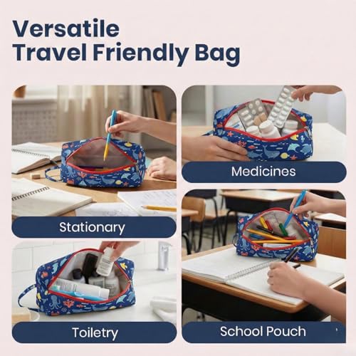 Image of Mini Travel Organizer | Multipurpose All-in-One Compact Durable, Lightweight, Waterproof, Bag | Travel Friendly Pouch | Ideal for Stationary, Diaper, Medicines (Sea & Ocean Print)