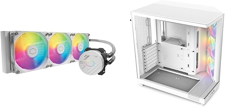 Cooler Master MasterLiquid 360L Core White 360mm Close-Loop AIO Liquid Cooler & NZXT H6 Flow RGB Mid-Tower Airflow Case with 3 RGB Fans, Panoramic Glass Panels, and Cable Management - White